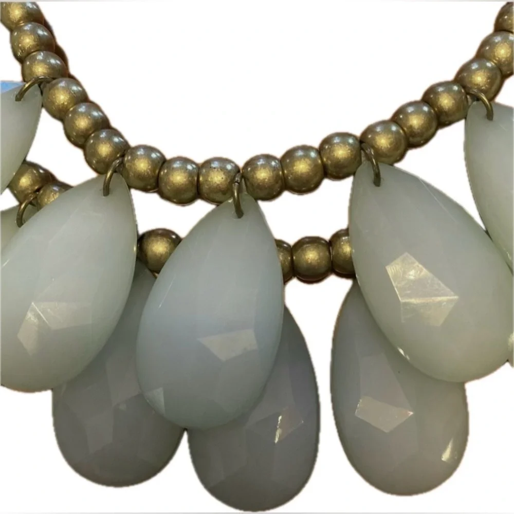 Anthropologie Statement Faceted Acrylic Blue Stone Adjustable Bib Necklace HTF
